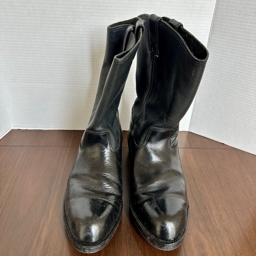 DURANGO Men Work Boots Sz 12 ANSI Z41 Black Leather Mid-Calf Rubber Sole